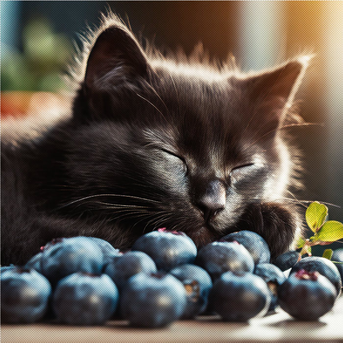 kitten sleeping blueberries